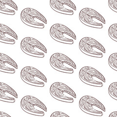 Salmon steak pattern in line art style. Design illustration for menu restaurant, website, banner, packaging. Vector illustration on a white background.