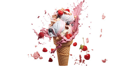 Delicious ice cream explosion transparent background.