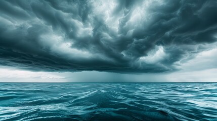 Fototapeta premium Moody ocean scene with ominous storm clouds rolling in, showcasing the raw power and beauty of nature before a storm, high-definition quality, focus cover all object