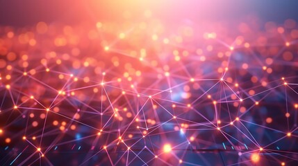 Abstract glowing network with interconnecting nodes and lines, representing futuristic technology and digital communication.