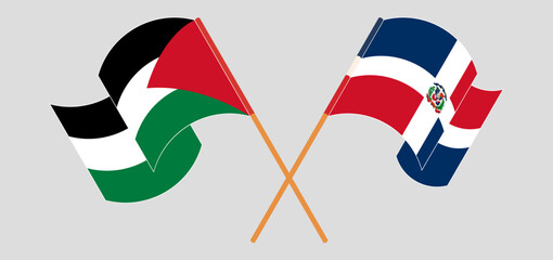 Crossed and waving flags of Palestine and Dominican Republic