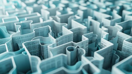 Obraz premium An abstract 3D illustration of a maze made of financial documents, representing the complexity of budget planning and management.