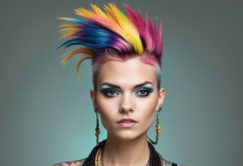 Beauty in Rebellion: A Vibrant Portrait of a Young Woman with a Colorful Mohawk