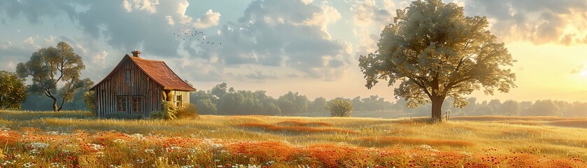 Fototapeta premium Stunning rural landscape in the golden hour