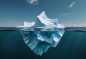 the small part of the iceberg visible on the surface of the water and the huge part visible underwater, personal development concept, ad shot.
