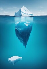 the small part of the iceberg visible on the surface of the water and the huge part visible underwater, personal development concept, ad shot.

