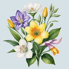 Fototapeta premium Watercolor floral bouquet of spring blooms isolated on a white background
