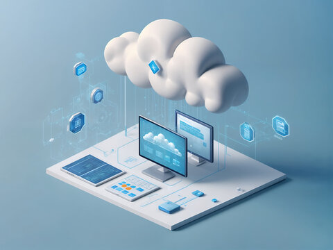 Cloud Computing Technology Concept, Data Storage and Management, Digital Transformation, Cloud Infrastructure, Modern IT Solutions, Remote Work Tools, Business Digitalization, Online Collaboration - Powered by Adobe