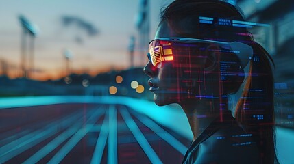 Athlete Analyzing Performance Data from Smart Wearable Tech on Vibrant Track