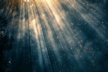 The sun breaks through the clouds in the sky, casting rays of light, Blissful moments of reflection and gratitude for the triumph of light over darkness