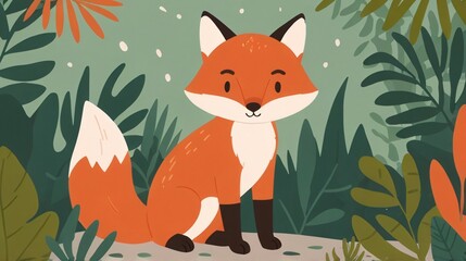Fototapeta premium flat illustration red fox with jungle background