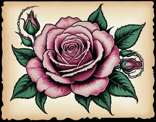 Vintage rose tattoo design with classic old school style, perfect for adding a touch of retro culture to your art and sticker collection