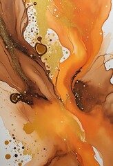 Luxurious oil-based surface featuring a decorative metallic geode design in shades of orange and gold, with a swirling brush stroke pattern reminiscent of a watercolor wave