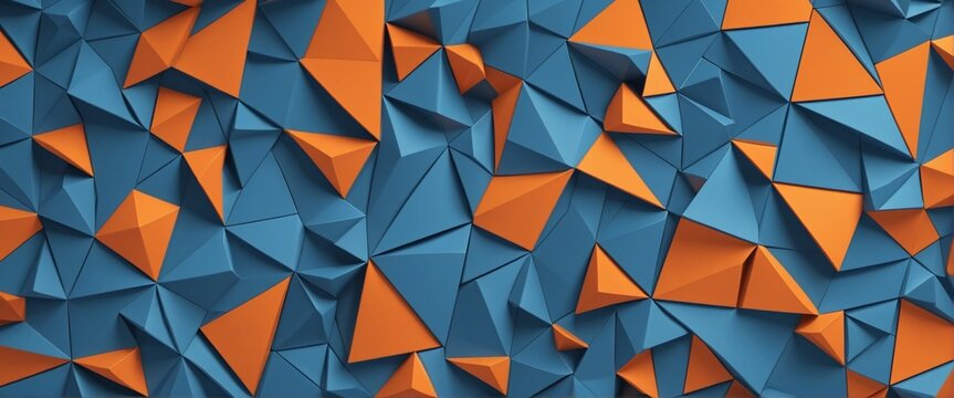 Bright geometric futuristic concept with blue and orange triangular shapes pattern for web design and wallpaper illustration