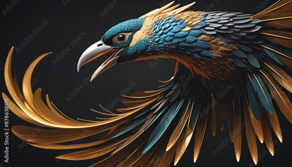 Wall mural elegant & exotic bird illustration in rich background texture