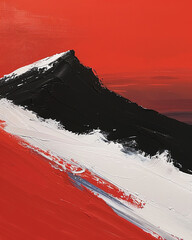 Volcanic eruption captured in thick impasto, lava flows created with heavy paint application