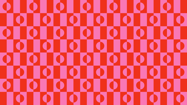 Groovy red and pink pattern with shapes