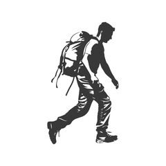 Fototapeta premium minimalist logo or symbol backpacker man black color only