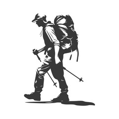 minimalist logo or symbol backpacker man black color only