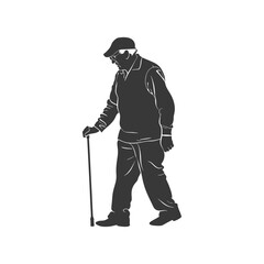 minimalist logo or symbol blind elderly walks black color only