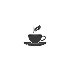 Obraz premium Simple Silhouette of Steaming Teacup and Saucer Logo