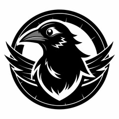 black and white crow head illustration