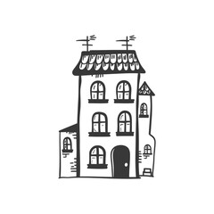 Fototapeta premium Whimsical Hand-Drawn Sketch of a Three-Story House with Tower