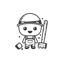 Fototapeta premium Cute Cartoon Construction Worker with Trowel and Blocks