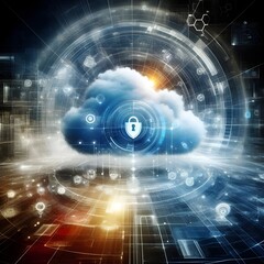 Obraz premium abstract, digital artwork conceptualizing cloud computing security, ideal as tech background