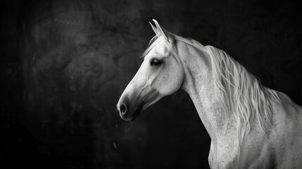 Obraz premium Fine art photograph of a White Arabian horse in black and white