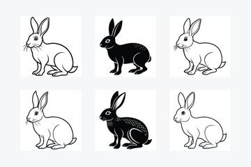 Hare silhouette set. Vector illustration black and white