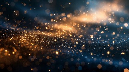 Fototapeta premium Golden and Blue Glittering Bokeh Background with Festive Sparkling Lights, Abstract Shimmering Pattern, Elegant and Decorative Design