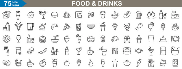 Food and drinks icons set vector illustration.