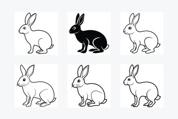 Hare silhouette set. Vector illustration black and white