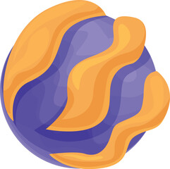 Abstract planet with flowing orange stripes on a purple surface, evoking a sense of mystery and cosmic beauty