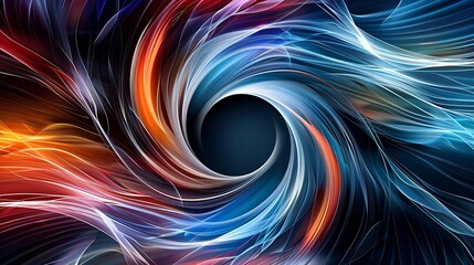 Fototapeta premium Vibrant abstract swirl pattern with dynamic colors and a central dark void.