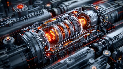 A detailed illustration of an engine with gears and cogs, representing the mechanics behind car performance looking like it was shot