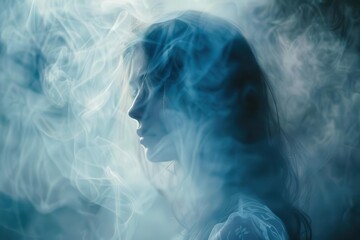 ethereal female ghost apparition misty atmosphere haunting beauty otherworldly glow