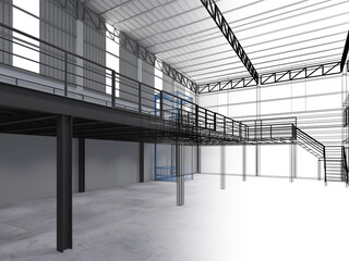 3d rendering of interior warehouse