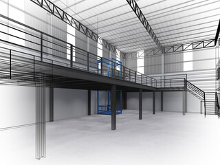 3d rendering of interior warehouse