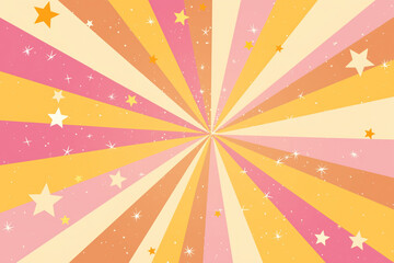 Decorative starburst with gradient rays and stars in pink and yellow