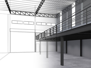 3d rendering of interior warehouse
