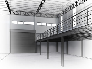 3d rendering of interior warehouse