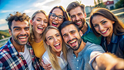 Obraz premium Happy Group of Friends Taking a Selfie.