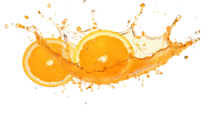 Fresh orange juice splash transparent background.