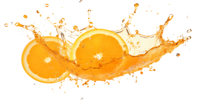 Fresh orange juice splash transparent background.