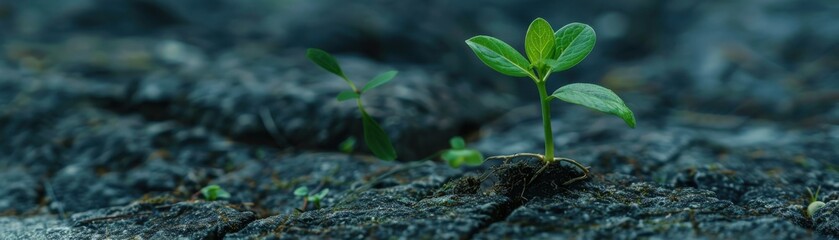 A seedling growing from a concrete ground, highly realistic, natures resilience, urban environment, green sprout, concrete contrast