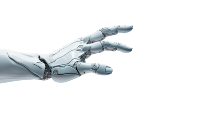 Gesturing robot hand transparent background.