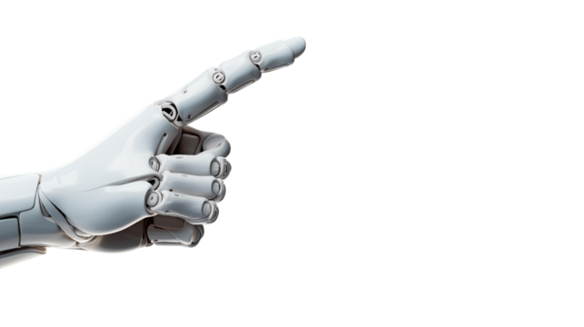 Gesturing robot hand transparent background.