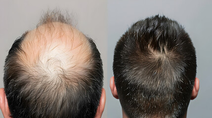 before and after shot of a man before and after a hair transplant